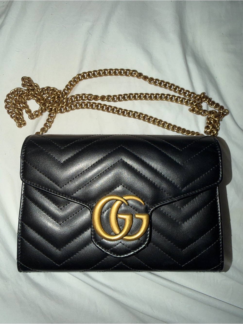 Gucci Marmont Small Matelassé Shoulder Bag in Black with Gold Hardware